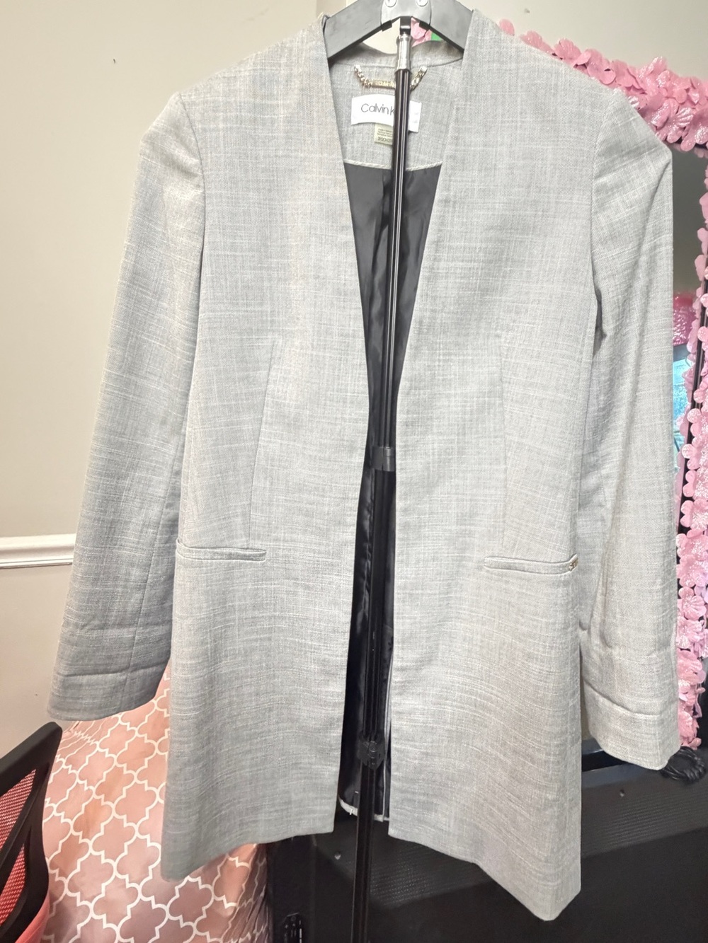 Calvin Klein Light Gray Open-Front Blazer Coat